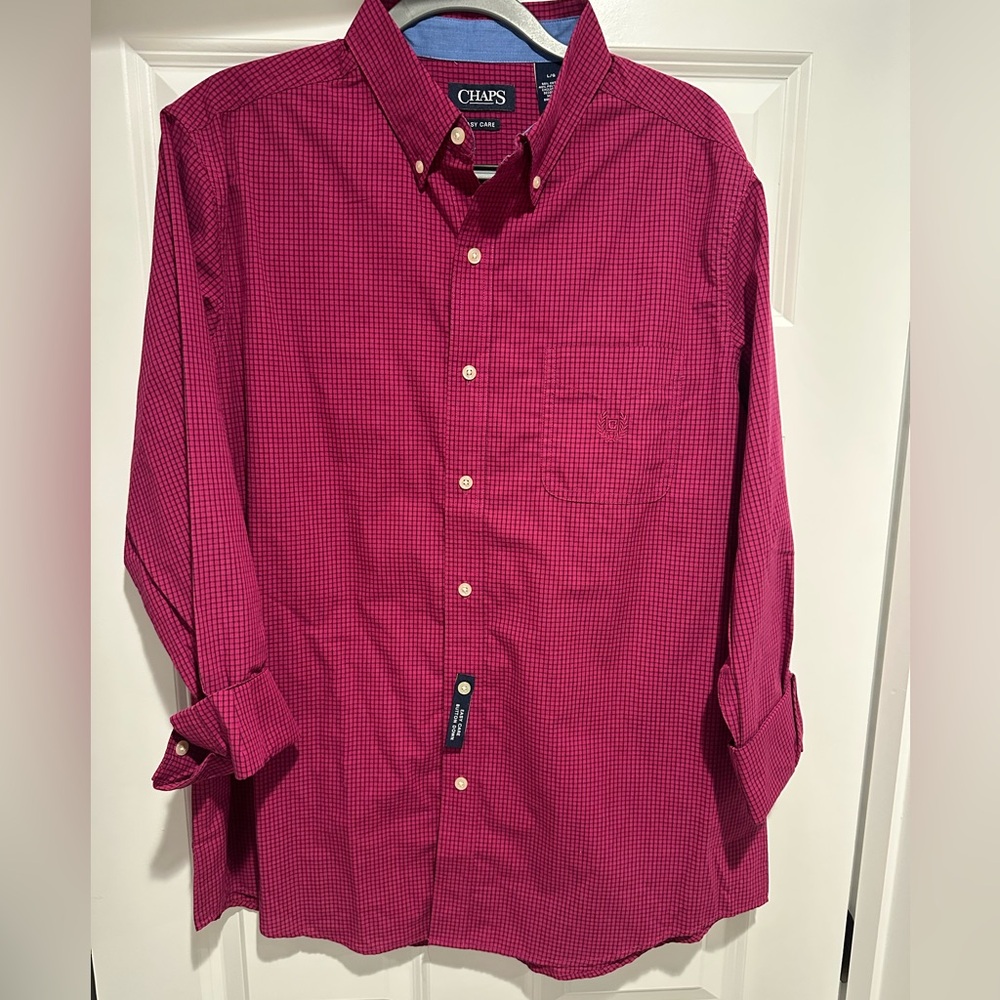 Chaps Button Down Shirt Mens Large Fuchsia Long Sleeve New $55
